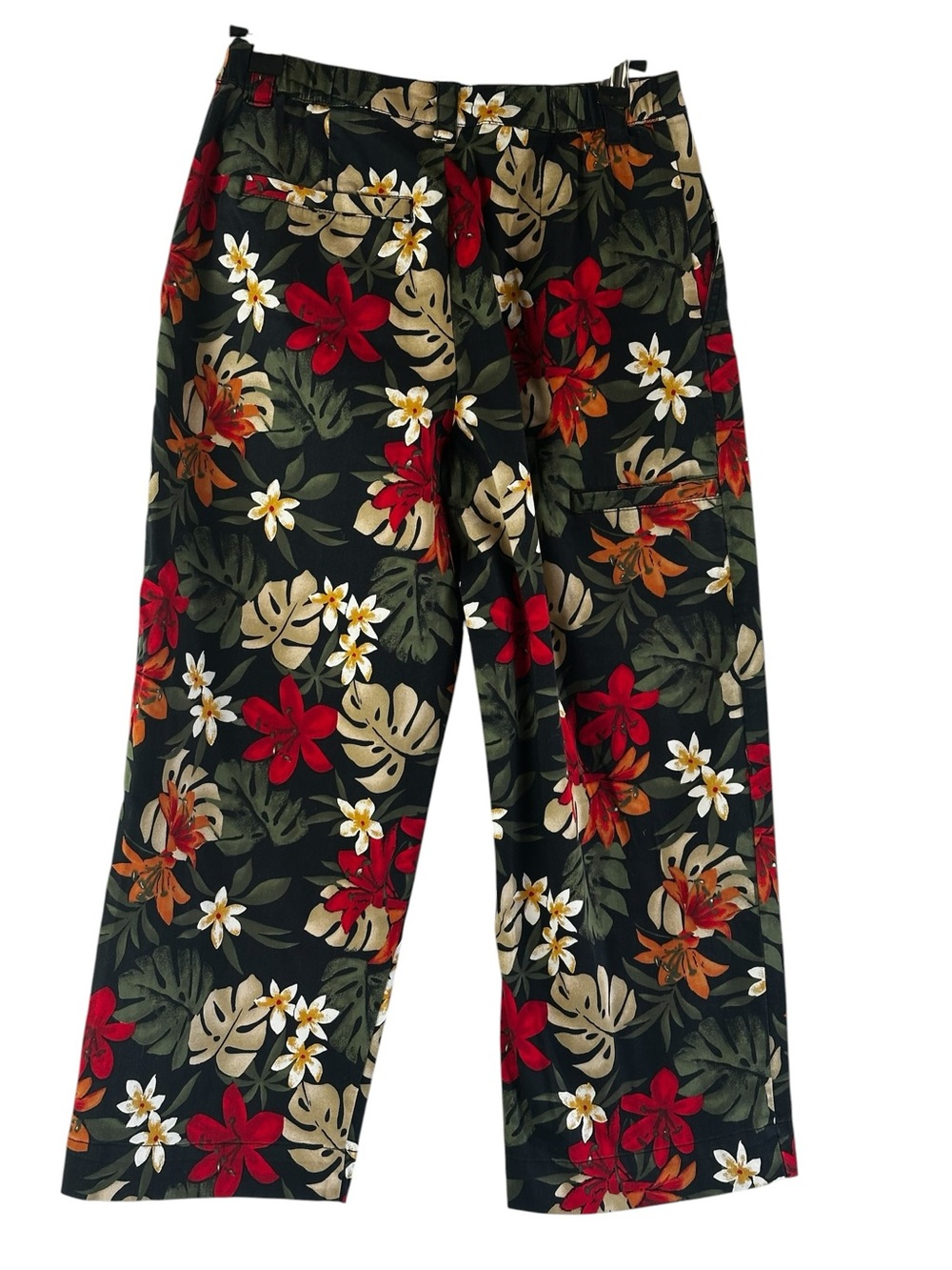 Chico’s Design Tropical Floral Wide Leg Crop Pants Women’s Size 0 Black Hawaiian
